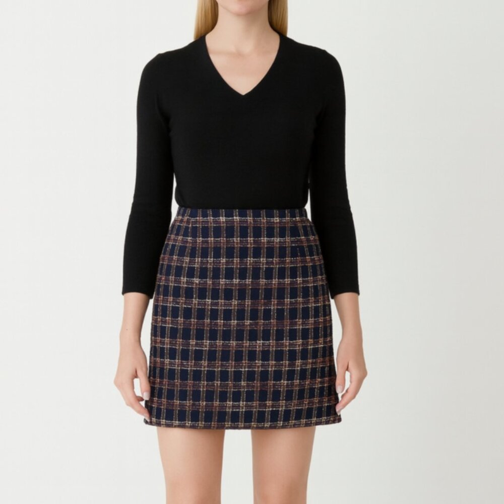 Emanuel Ungaro Wool Blend Tweed Skirt Size 12 / IT 46 Plaid Mini Skirt Vintage